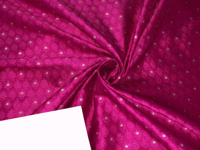 Silk Brocade fabric  self jacquard with subtle white gold metallic dots jacquard available in 4 colors ,blue , red x pink ,black and pink BRO1012