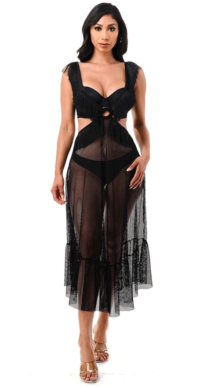 knee length dresses for ladies Net fabric BLACK [mesh] color 59