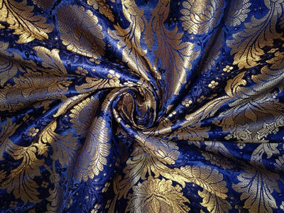 Silk Brocade Fabric Deep blue x metallic gold color 44" wide BRO709[2]
