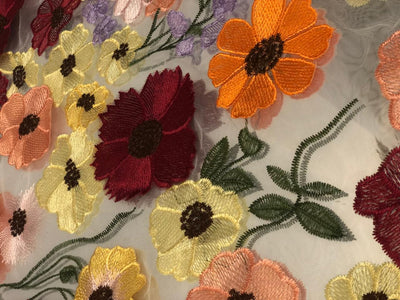 NET WHITE WITH BEAUTIFUL MULTI COLOURED FLOWERS [18544]