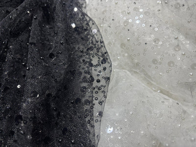 NET fabric  With self color  sequins and  pearls available in 2 colors black and white [17760/61]