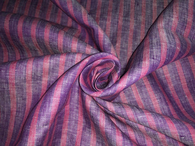 100% Linen stripe 60's Lea Fabric 58" wide available in three colors pink and lavender/sea green and camel and blue and grey