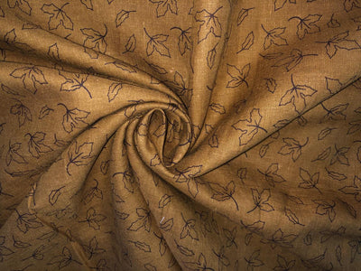 100% Linen  60 Lea Fabric mustard brown  leaf motif print  58" wide amazing for shirting and summer wear [17145]