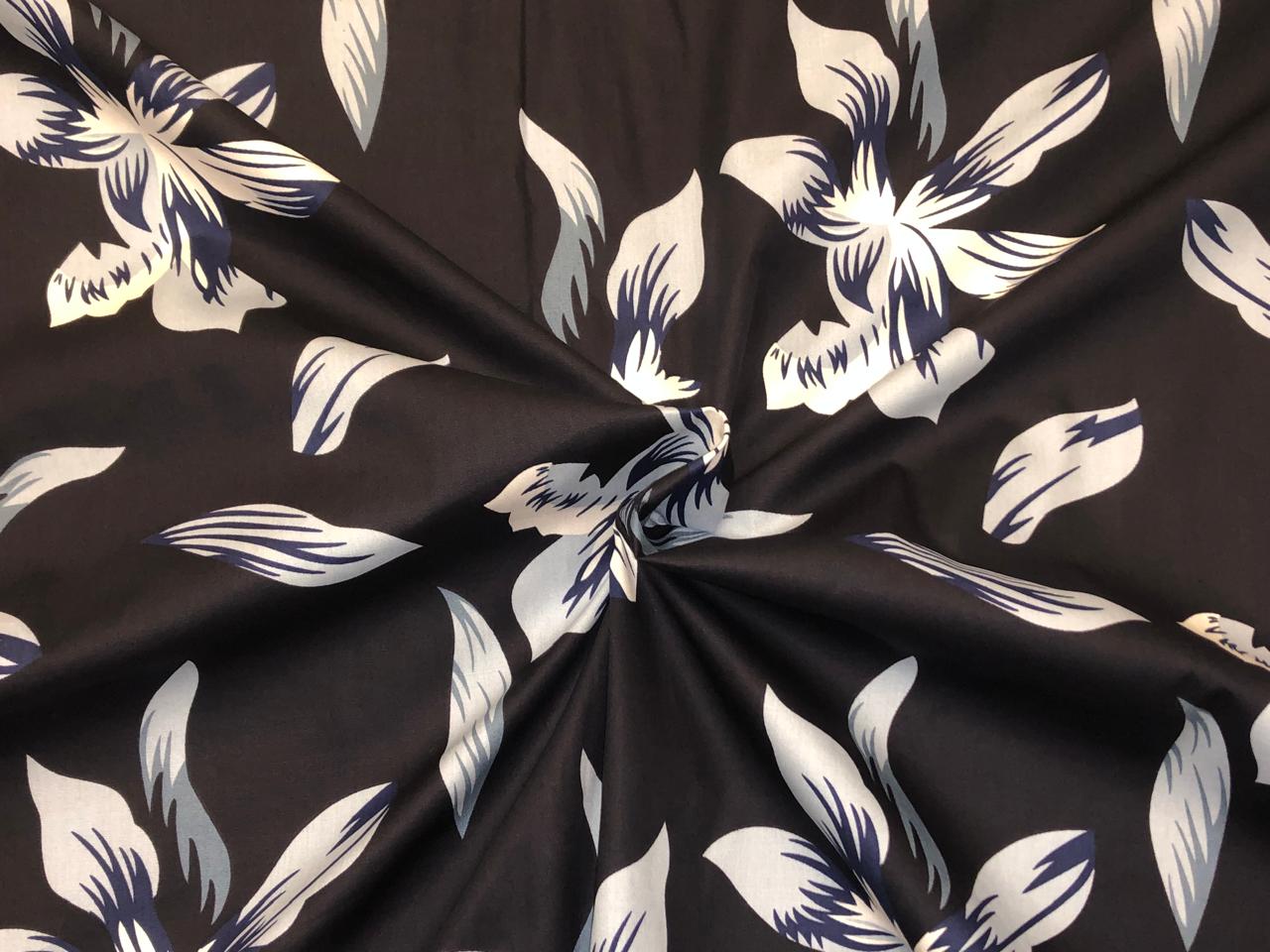 Linen 70% ,Cotton 30% navy with white floral motifs 56" wide [18485]