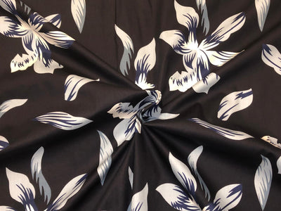 Linen 70% ,Cotton 30% navy with white floral motifs 56" wide [18485]