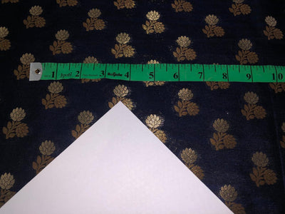 100% PURE Silk Brocade fabric 44" wide FLOWER MOTIF available in 2 colors white ivory and navy black BRO1016[1/2]