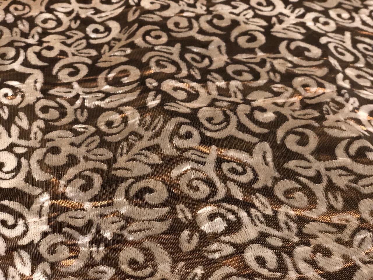 White Devore Viscose Burnout Velvet fabric ~ 44" wide antique gold available in 2 designs floral vines and abstract [18313/14]                         ++