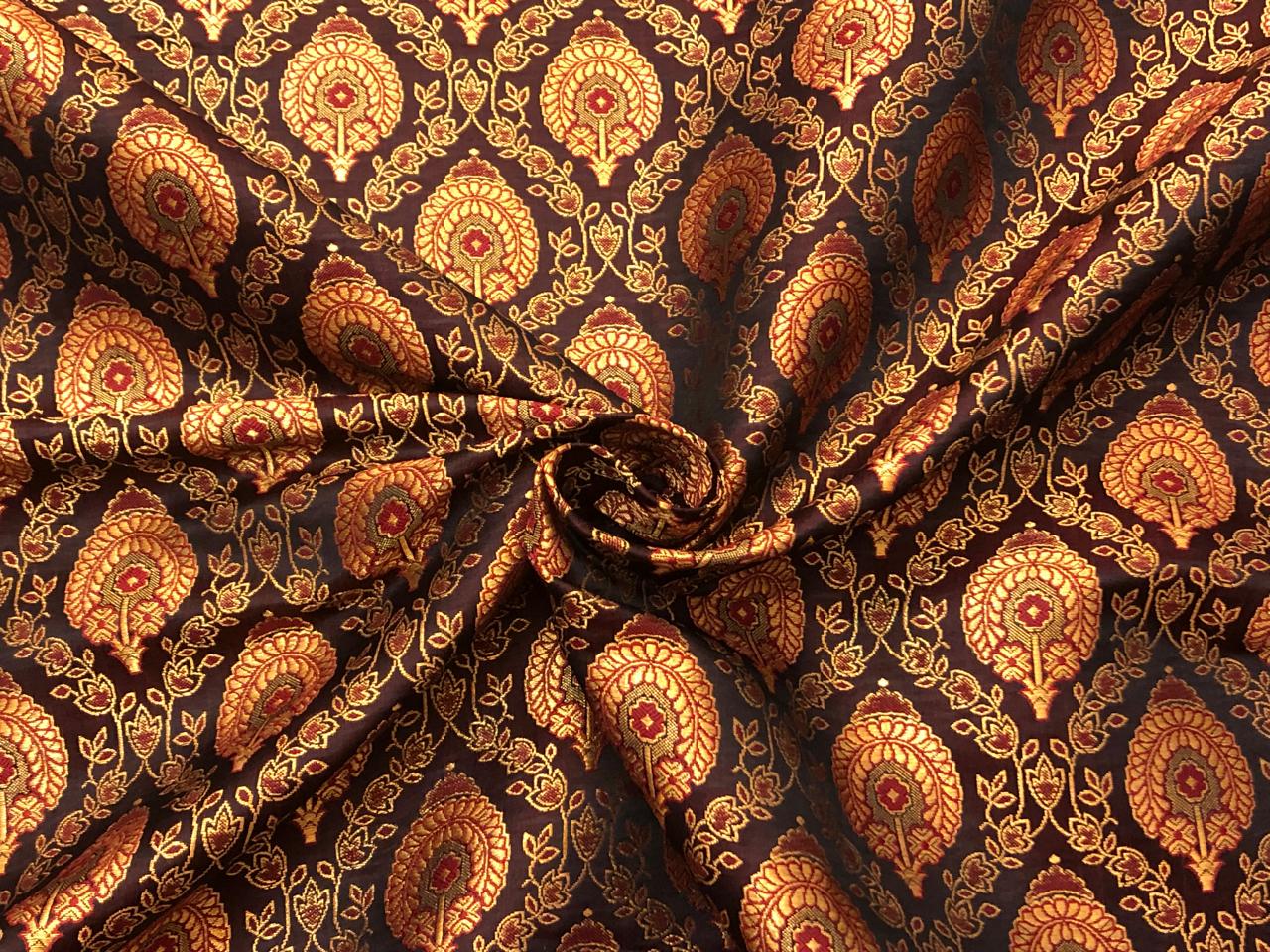 Silk Brocade fabric  44" wide available in 4 colors gold/orange/green and brown BRO901[1-4]