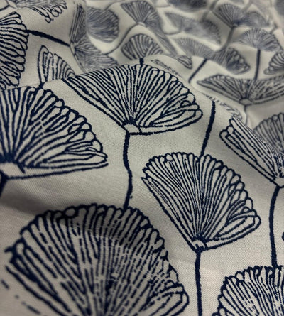 100% Rayon Viscose Print fabric 58" wide white with blue floral print [17114]