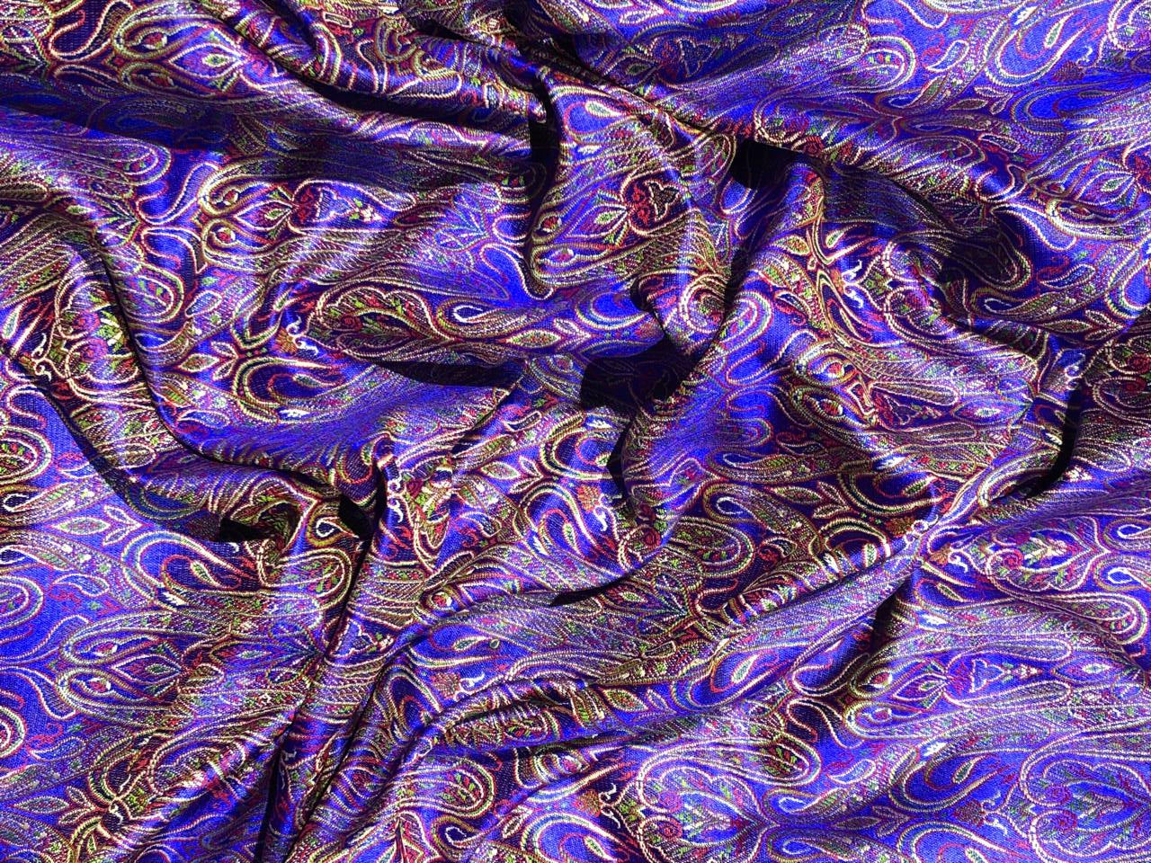 Silk Brocade fabric 44" paisley  jacquard available in 2 colors mustard ,red and green AND purple ,red and mustard BRO1049