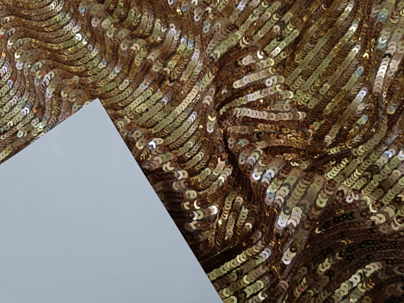 Net Fabric with diagonal sequin lycra 58'' Wide available in 2 colors gold and copper bronze [15685/86]