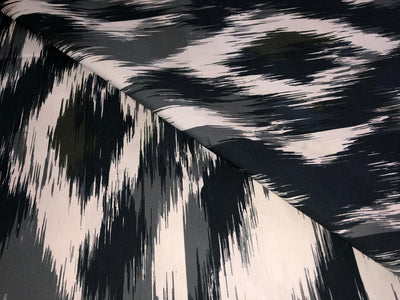 100% Cotton Poplin IVORY AND BLACK IKAT PRINT 58" WIDE  [16970]