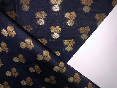 100% PURE Silk Brocade fabric 44" wide FLOWER MOTIF available in 2 colors white ivory and navy black BRO1016[1/2]