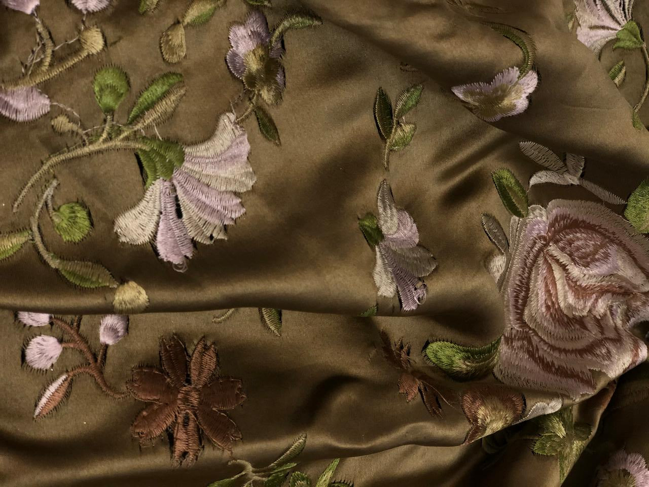 100% pure silk 45 momme EMBROIDERED dutchess satin 54&quot; wide [8930]