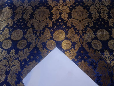 Silk Brocade Fabric Deep blue x metallic gold color 44" wide BRO709[2]