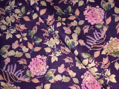 100% linen FLORAL digital print fabric 44" wide available in 2 colors green and aubergine purple [/1595915960]