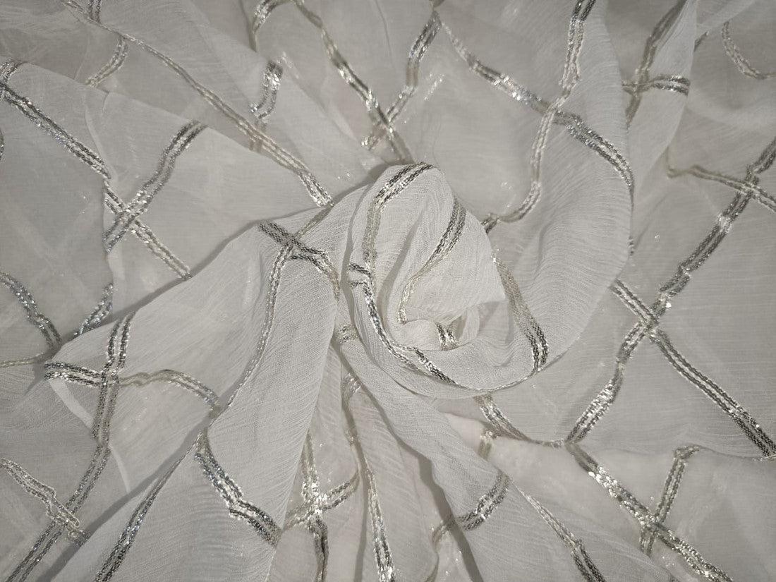 Chiffon fabric with silver lace 44" wide