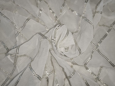 Chiffon fabric with silver lace 44" wide