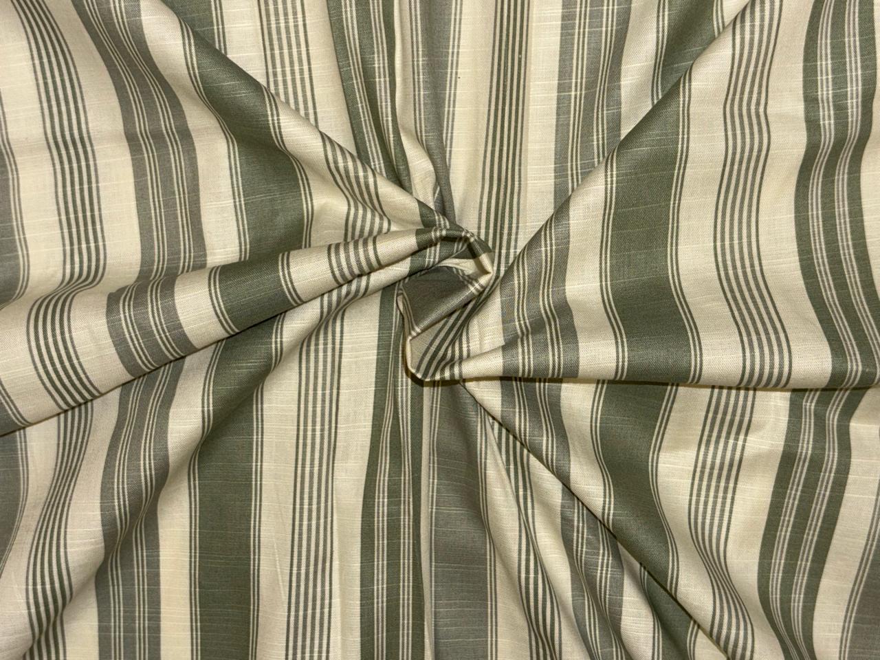 100% Cotton Poplin 58" wide  olive green and white ivory  stripes [18325]
