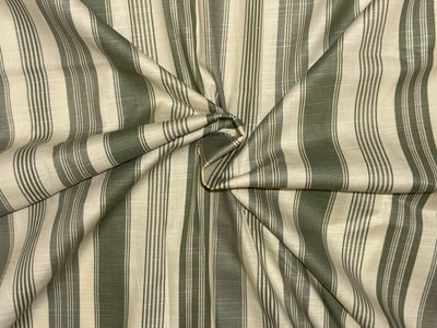 100% Cotton Poplin 58" wide  olive green and white ivory  stripes [18325]