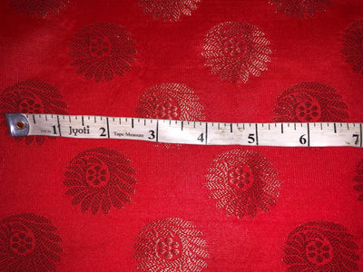 Silk Brocade fabric red with  copper floral round motif Jacquard  44" wide BRO927[6]
