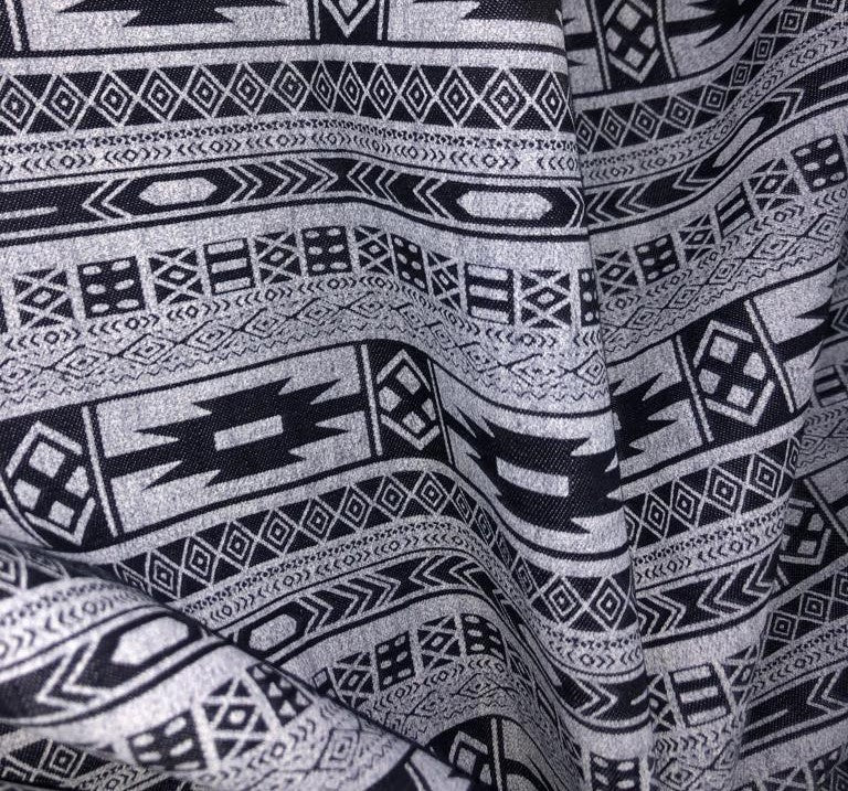 100% Cotton Denim Fabric 58" wide GREY/BLACK ABSRACT DESIGN [15576]