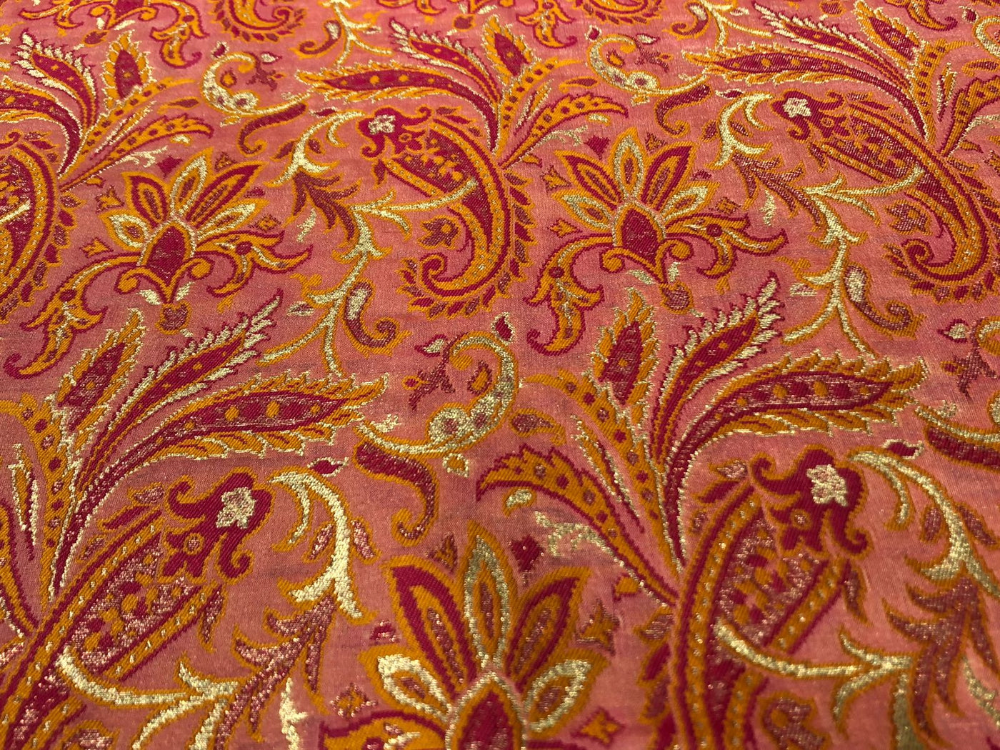 Silk Brocade fabric 44" floral, paisley with gold metallic jacquard available in 3 colors pink,peach,mango/mint green,pink,mango and silver grey,pink,mango BRO1058