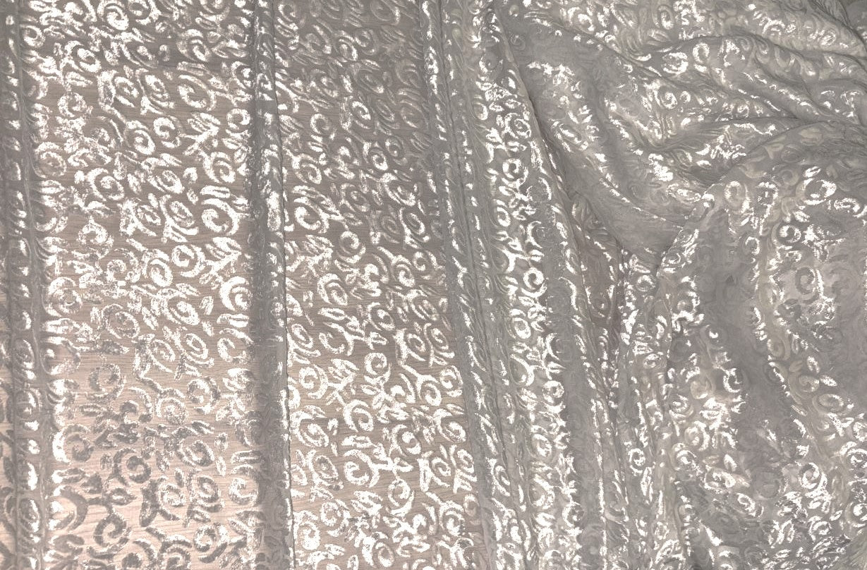 White Devore Viscose Burnout Velvet fabric ~ 44" wide available in 3 designs floral vines, abstract rose and floral [18291/92/93]