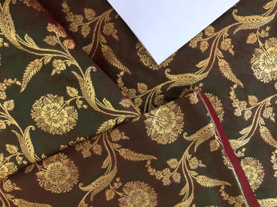 Silk Brocade fabric Red, Green and metallic gold 44" wide Jacquard BRO911[3]