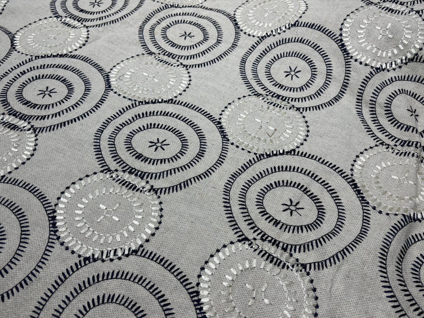 100% MATKA Silk , Wild silk, periodical Embroidery black and white circles on  54 "Width [17781]