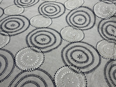 100% MATKA Silk , Wild silk, periodical Embroidery black and white circles on  54 "Width [17781]