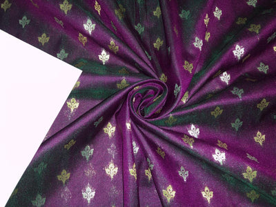 Silk Brocade fabric two tone with silver/gold  motif leaf Jacquard  44" wide available in 3 colors plum,blue and green BRO1007[1/2/3]