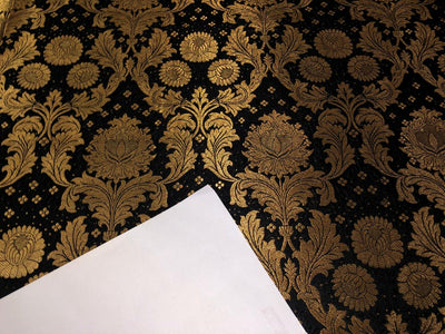 Silk Brocade fabric  black and  antique gold jacquard BRO1006[5]