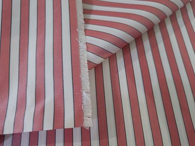 100%SILK TAFFETA Fabric Flaming Coral,Ivory &amp; Black color STRIPES 54"wide TAF#S120[2]