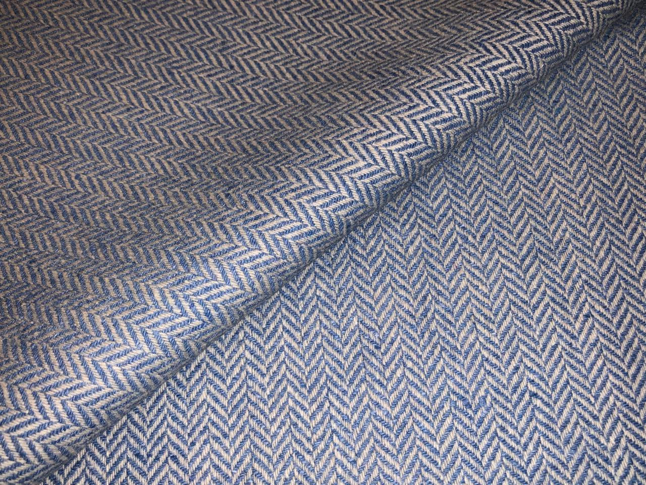 Tweed Suiting fabric is made from recycled wool/ viscose/polyester &amp; cotton acrylic 58" wide blue herringbone  [18316]