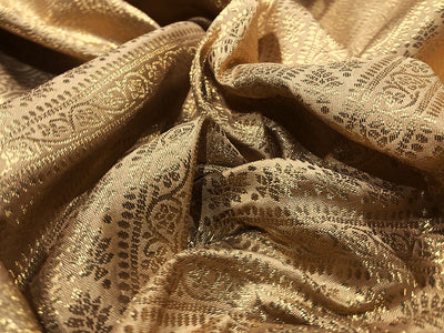 Silk Brocade fabric 44" gold  jacquard diagonal stripes of intricate self gold designs  BRO1063[2]