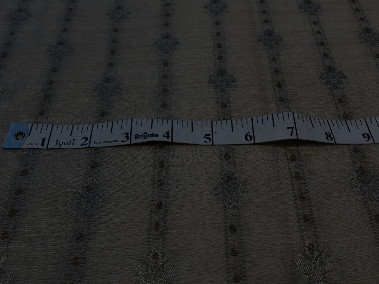 100% Silk munga Brocade fabric dark ivory with gold Zari horizontal stripes with floral jacquard BRO1090[3]