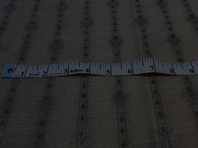 100% Silk munga Brocade fabric dark ivory with gold Zari horizontal stripes with floral jacquard BRO1090[3]