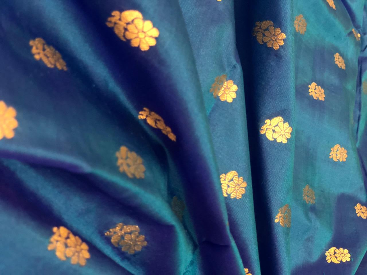 100% PURE Silk Brocade fabric with tiny floral motifs in gold available in 3 , two tone shades BRO1101[1/2/3]