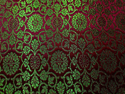 Brocade fabric FLORA,L with metallic gold 44" wide available in 3 colors BRO889 [green/watermelon red/blood red]