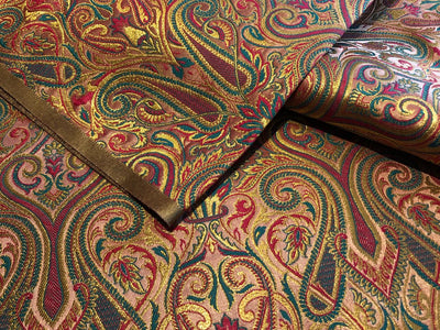 Silk Brocade fabric gold jacquard paisleys available in 3 colors magenta/teal ,deep purple/teal and peach/green/red BRO1102