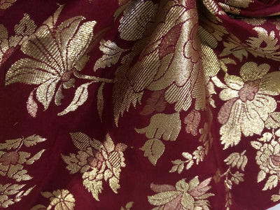 Silk Brocade fabric 44" wide Floral Jacquard available in 2 colors grey and red wine BRO909[1/2]