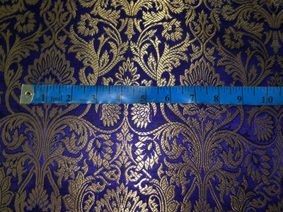 Silk Brocade fabric dark royal blue  and metalic gold  floral   jacquard  BRO1007[4]