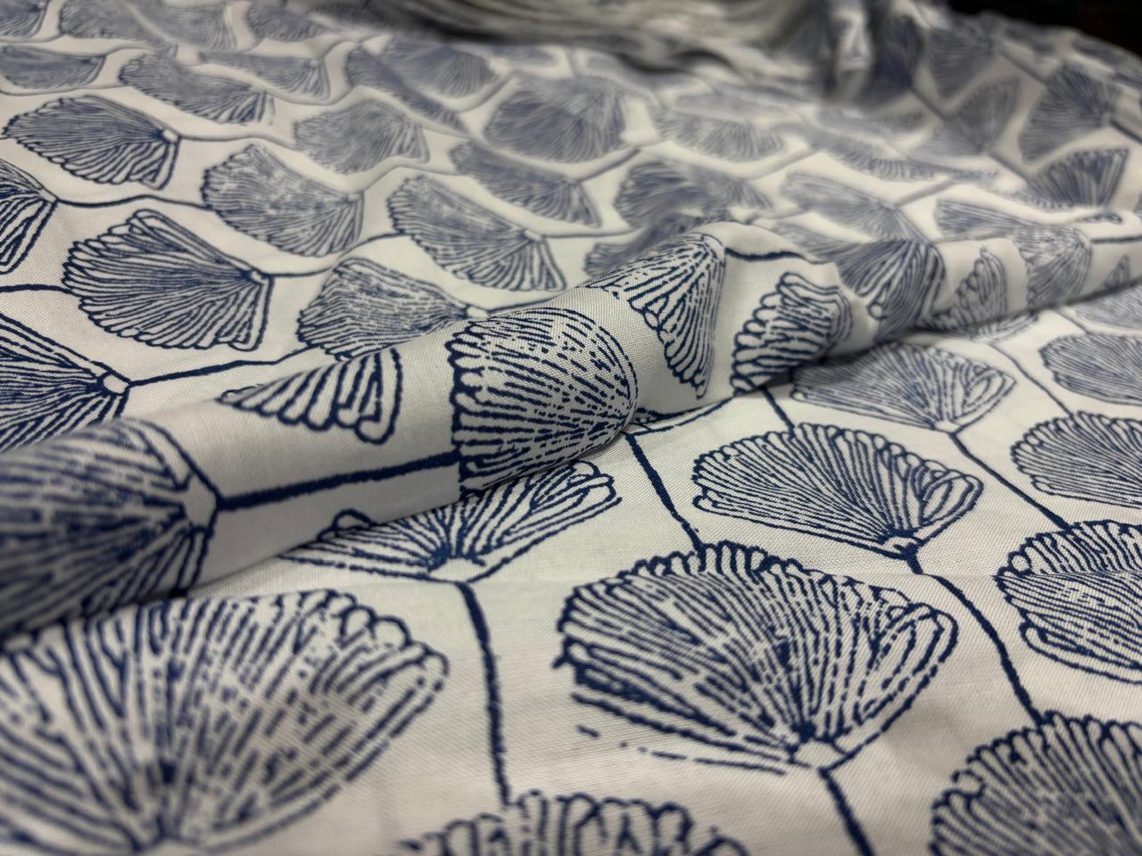 100% Rayon Viscose Print fabric 58" wide white with blue floral print [17114]