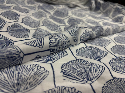 100% Rayon Viscose Print fabric 58" wide white with blue floral print [17114]