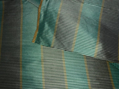 PURE SILK Dupioni FABRIC 54"wide STRIPE shades of  green,grey and mustard SINGLE CUT LENGTH 3.15 YARDS DUPCUTS3