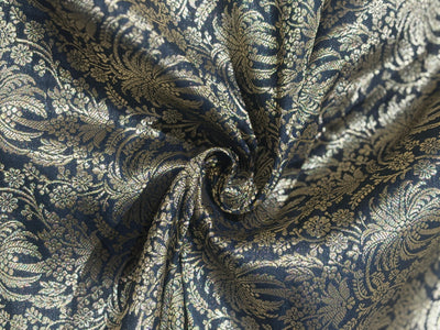SILK Brocade  BLACK  WITH Metallic GOLD JACQUARD fabric 44 inch wide BRO1017[1]