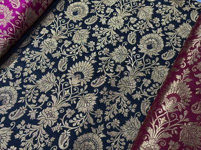 Silk Brocade fabric 44" with metallic gold jacquard available in 3 colors bright pink, black and burgundy [BRO1059]