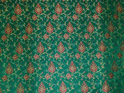 Silk Brocade fabric parrot green intricate floral with subtle red BRO1082[2]