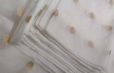 100% SILK ORGANZA FABRIC  WITH METALIC GOLD BUTTA  44" WIDE [16732]